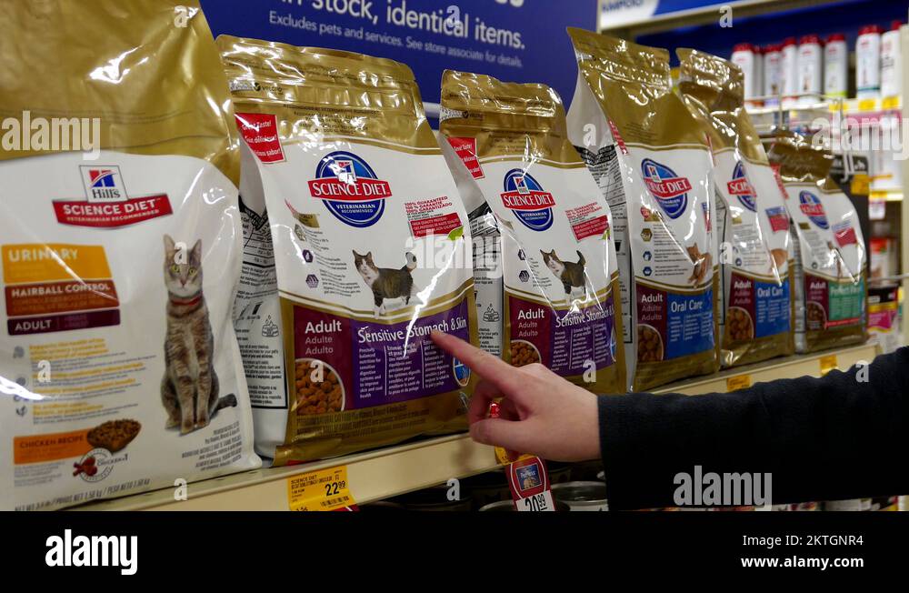 Woman buying Hill's science diet cat food inside Petsmart store Stock ...