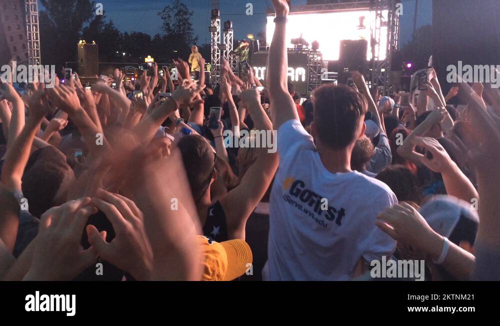 back of crowd cheering on live band concert Stock Video Footage - Alamy