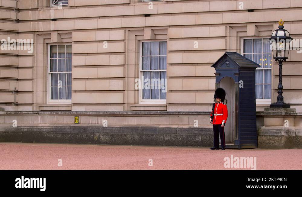 BUCKINGHAM PALACE QUEENS GUARDSMAN LONDON ENGLAND Stock Video Footage