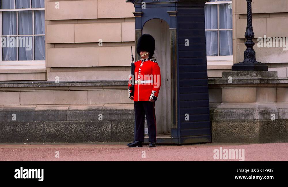 BUCKINGHAM PALACE QUEENS GUARDSMAN LONDON ENGLAND Stock Video Footage