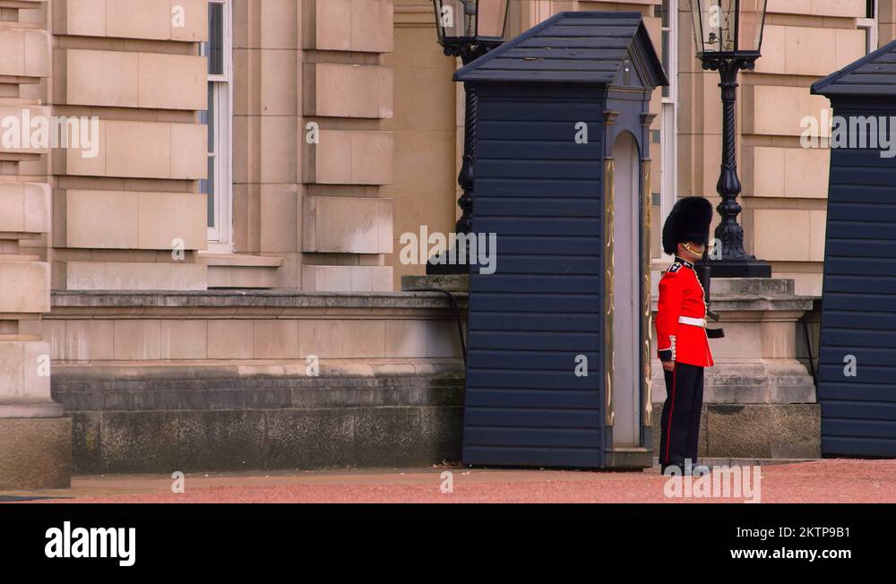 BUCKINGHAM PALACE QUEENS GUARDSMAN LONDON ENGLAND Stock Video Footage