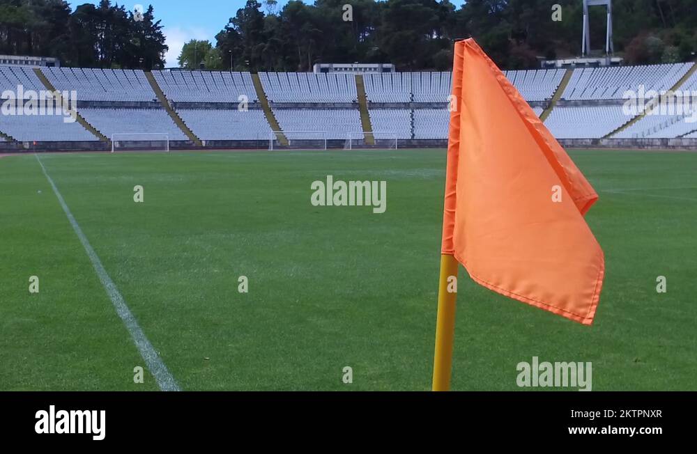 flag corner stadium soccer football field turf steady shot gimbal Stock
