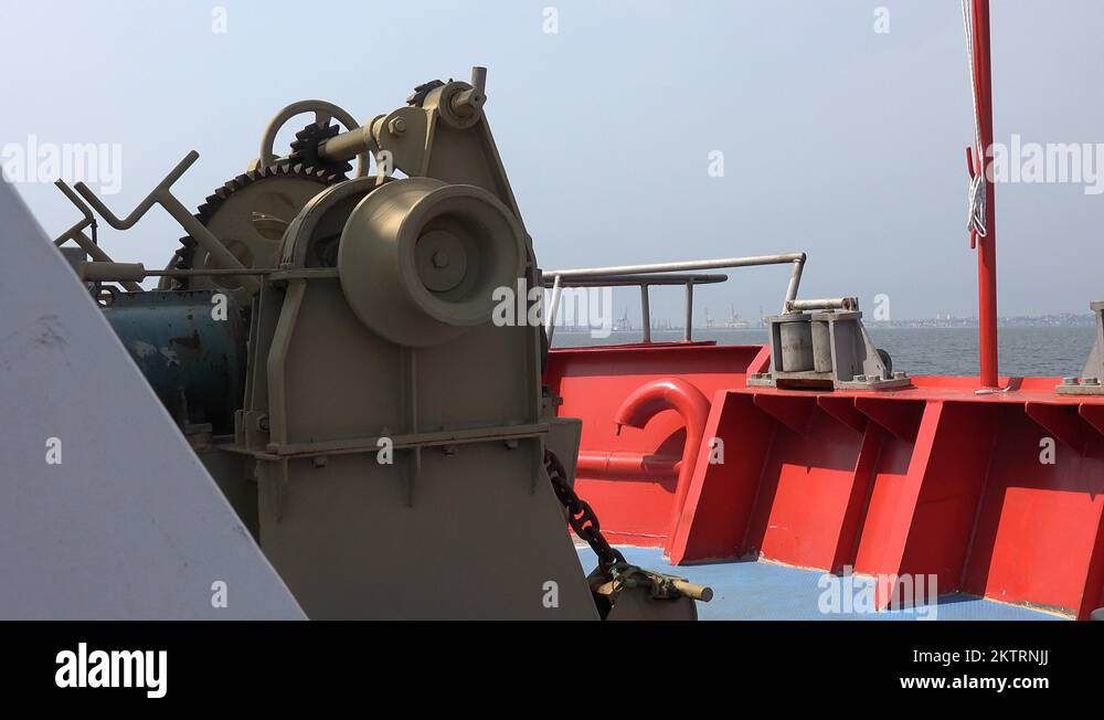 Anchor windlass hoist motor on main deck ship on sea Stock Video Footage Alamy