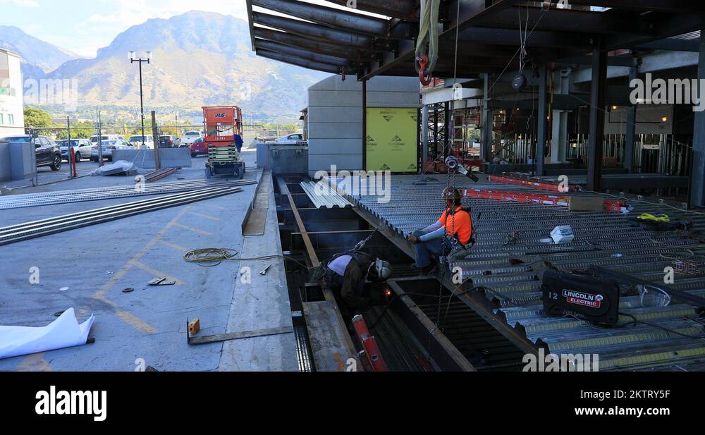 Welder construction structural steel hospital building DCI 4K Stock
