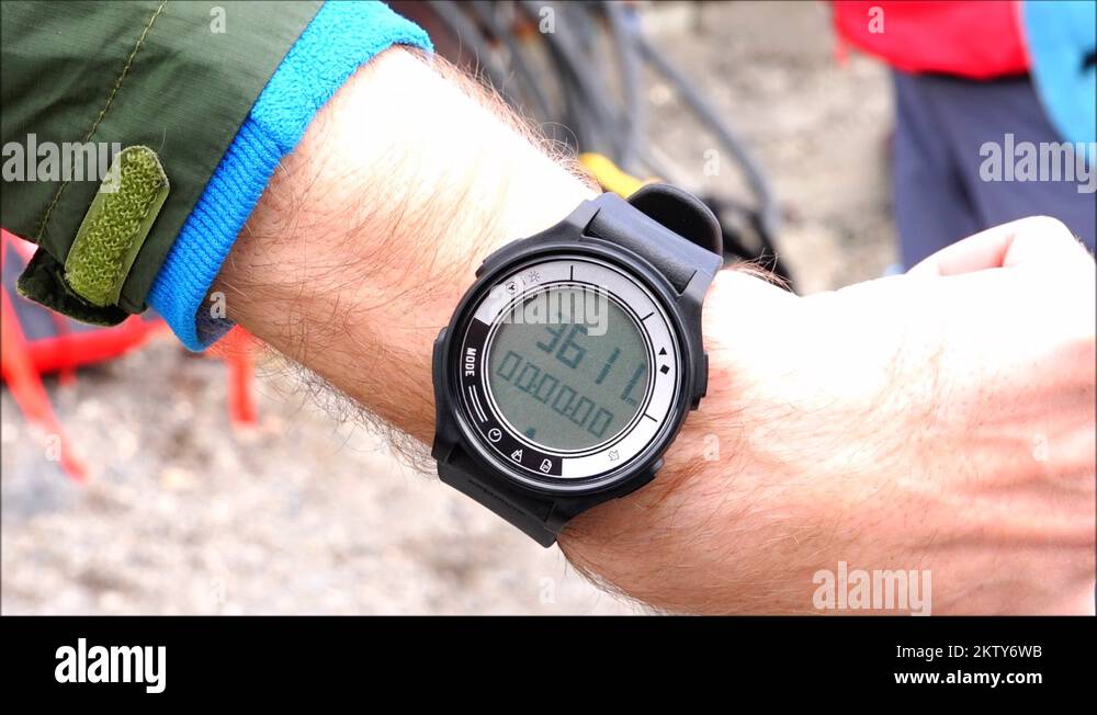 Climber shows the height of the mountain. Motivation. Success Stock