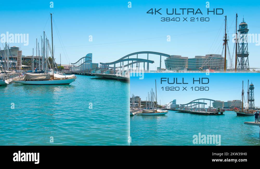 4K Ultra HD vs Full HD 1920x1080 comparison tv resolution formats Stock ...
