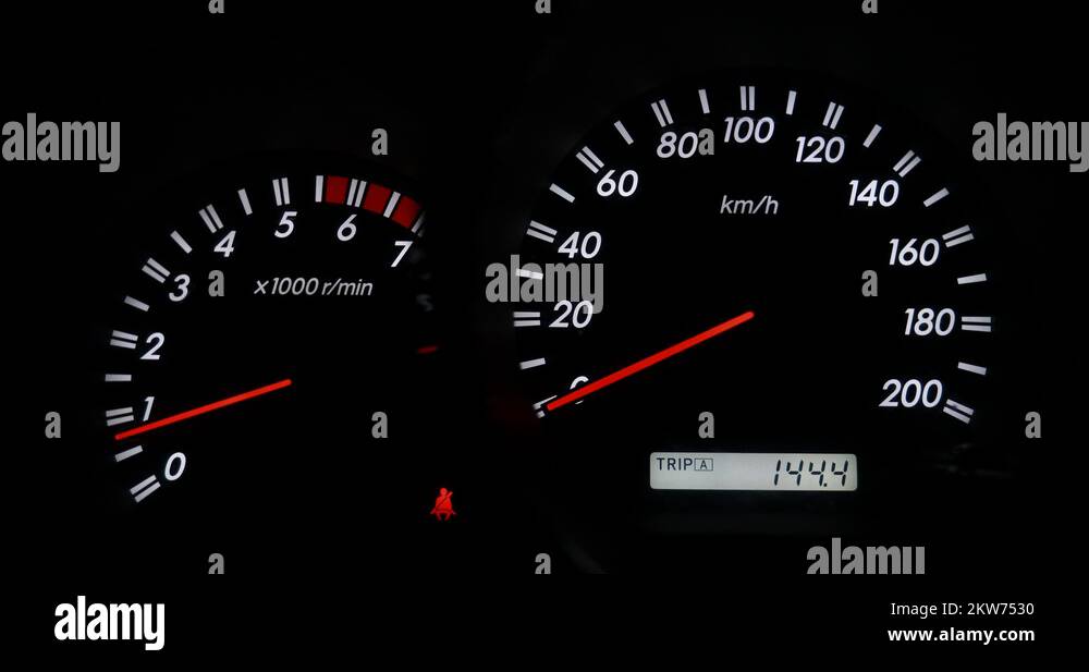 Close up of car dashboard and Odometer,Revving Speedometer and