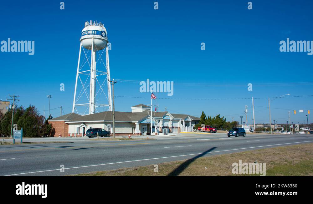 Kill Devil Hills in Outer Banks NC Water Tower and Fire Station Stock