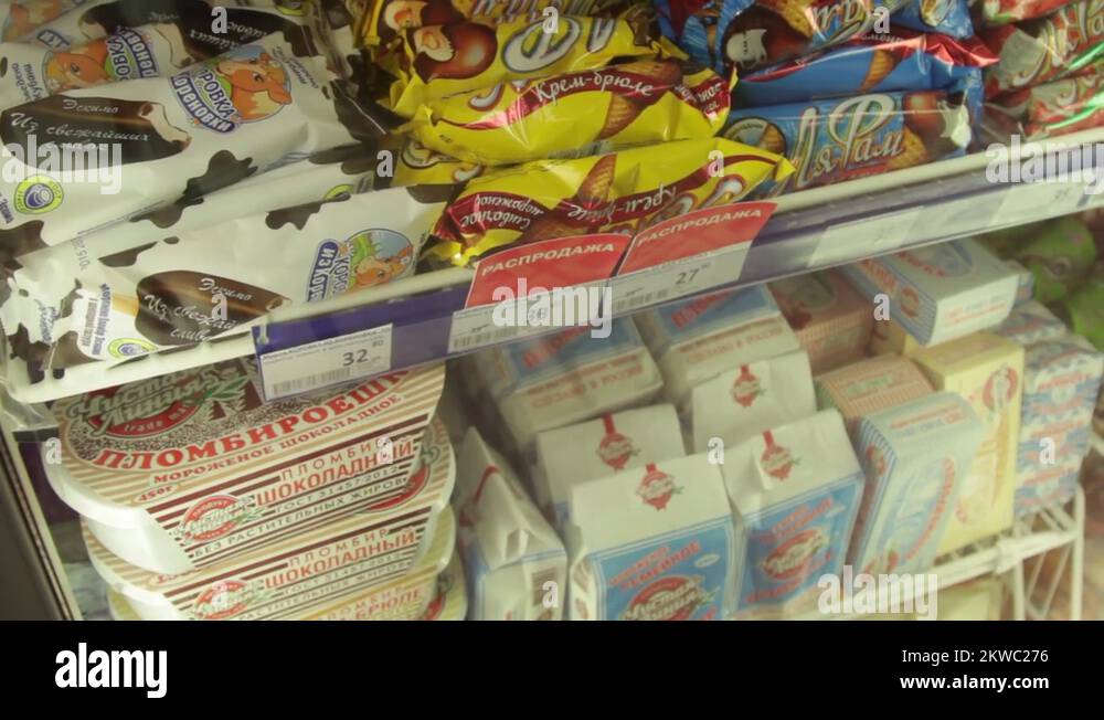 Showcase with ice cream, Ice-cream of Russian origin Stock Video ...