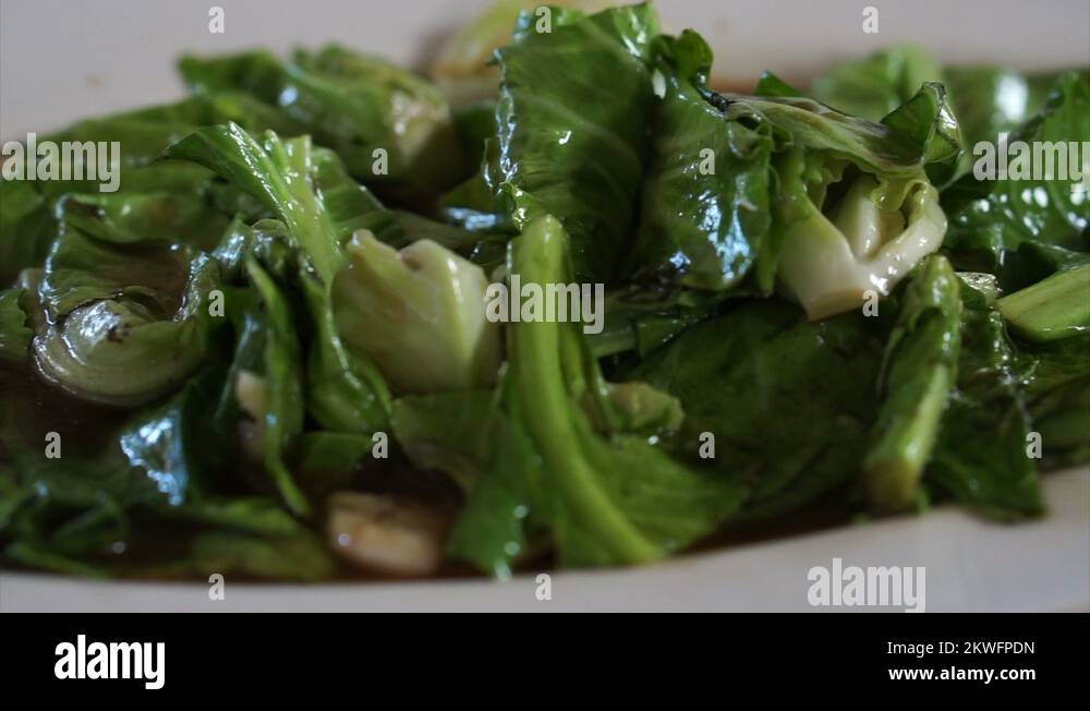 Bok choy or Chinese broccoli vegetable stir fry with sauce Chinese