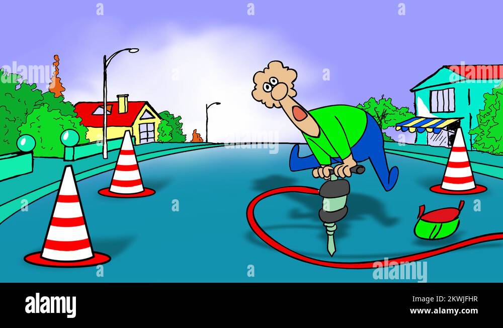 Construction jackhammer drilling cartoon Stock Videos & Footage HD