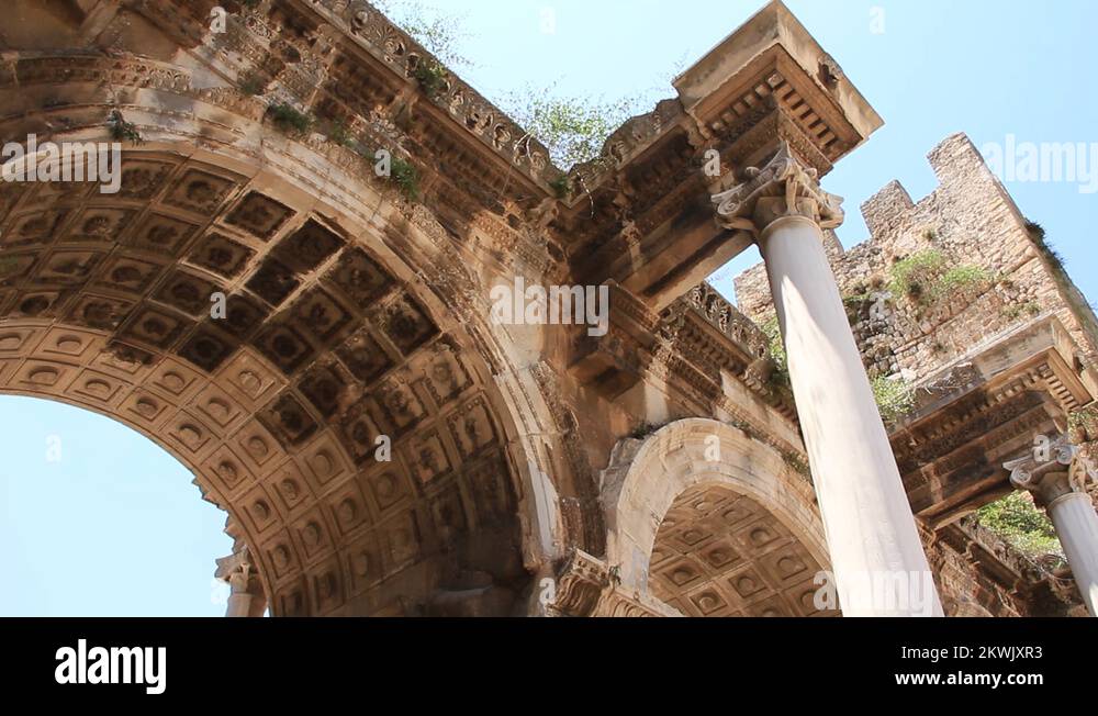 Ancient gate of Roman emperor Adrian at Antalya city center, Turkey
