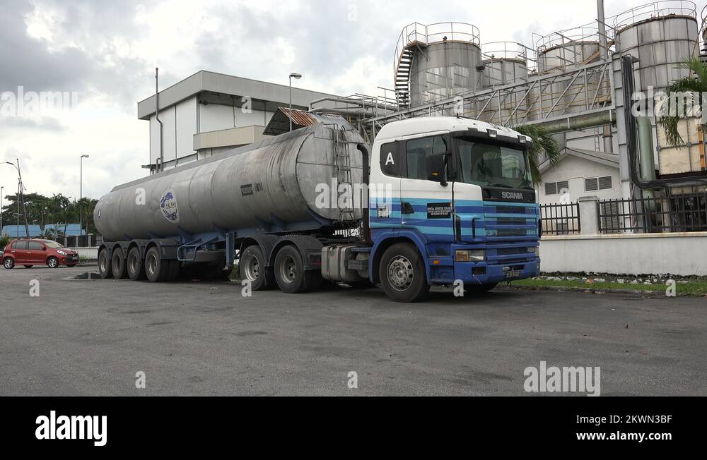 Tanker truck at a palm oil refinery factory in Malaysia Stock Video