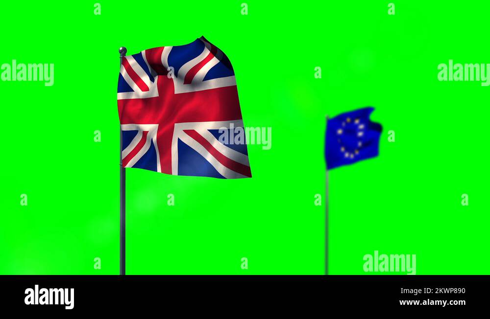 Union flag and European flag waving against green screen Stock Video