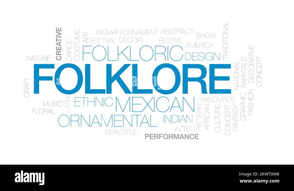 Folklore animated word cloud, text design animation. typography