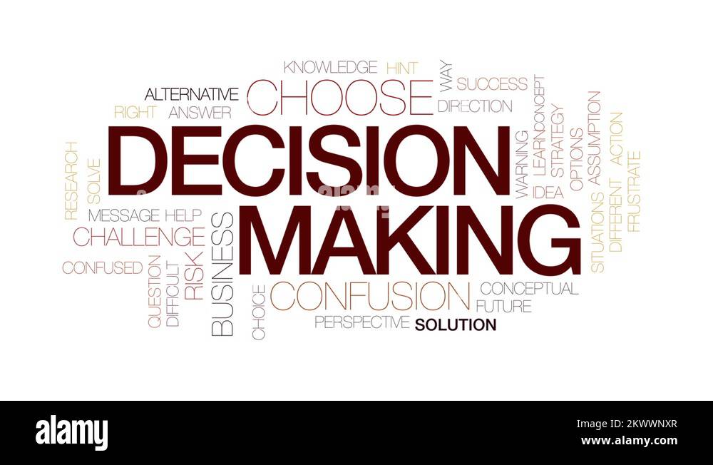 Decision making animated word cloud, text design animation. Kinetic ...
