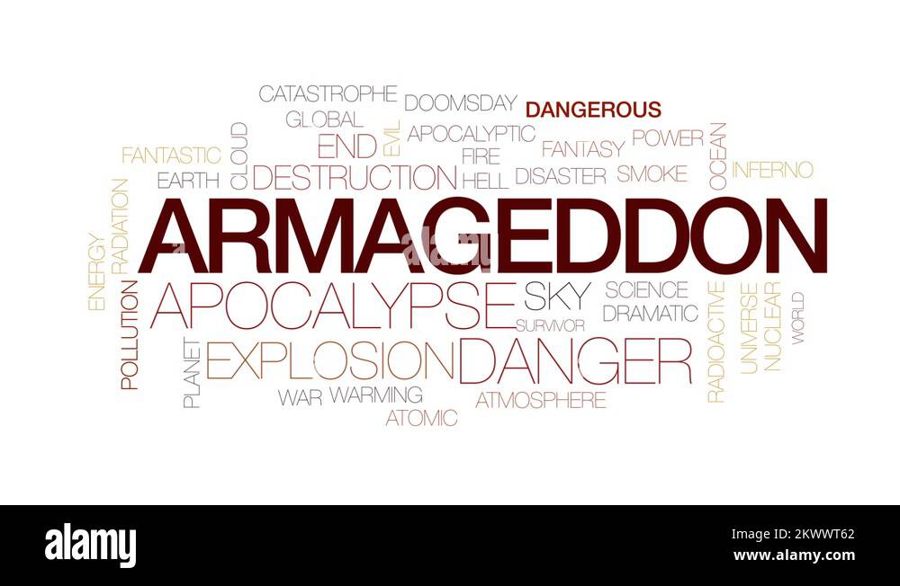 Armageddon animated word cloud, text design animation.