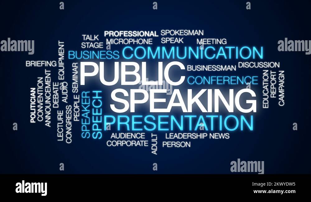 Public speaking animated word cloud, text design animation Stock Video