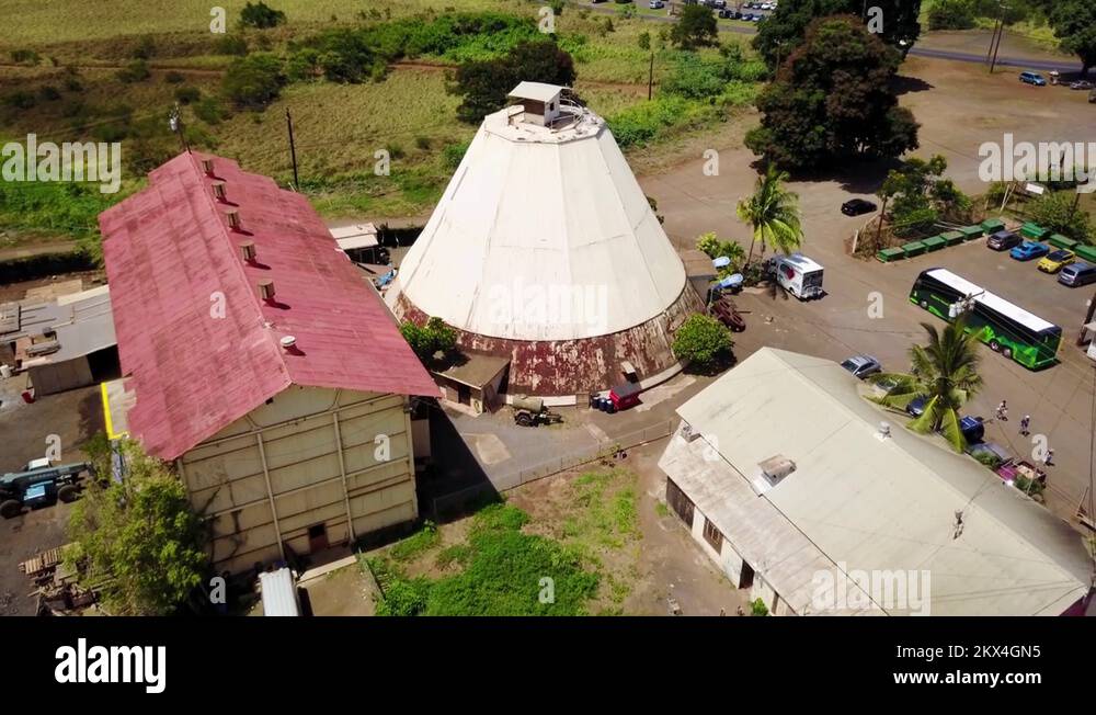 Aerial Sugar Mill Building now soap factory in Waialua, North Shore