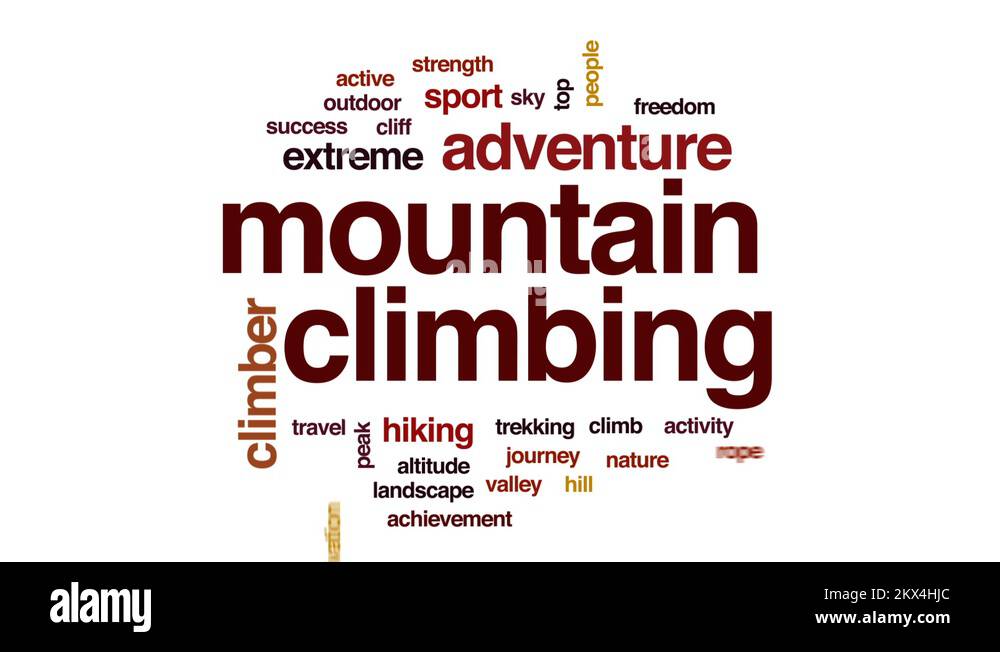 Mountain climbing animated word cloud, text design animation Stock