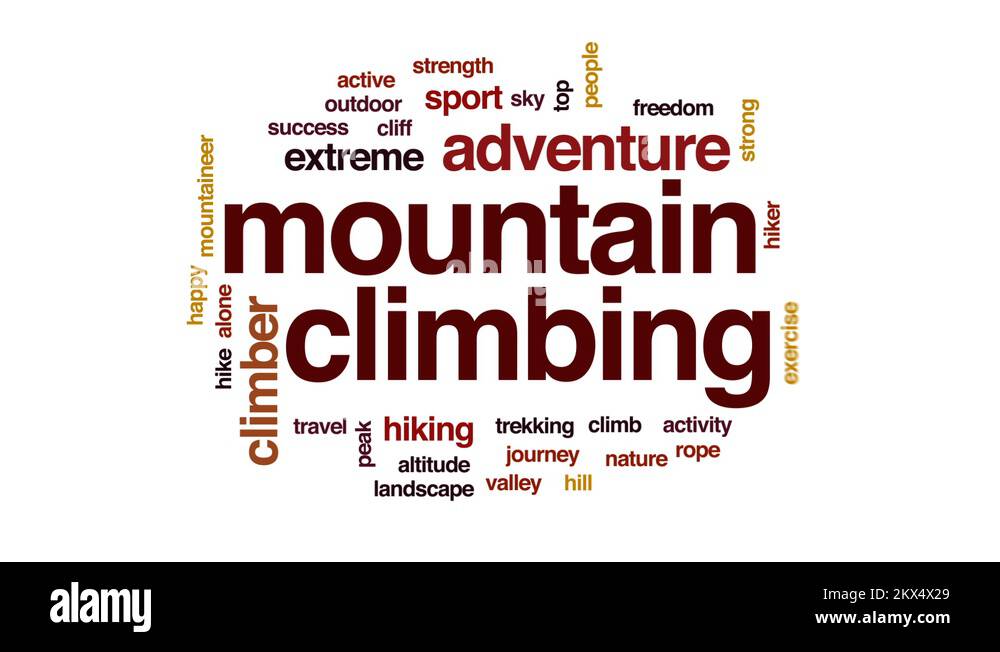 Mountain climbing animated word cloud, text design animation Stock