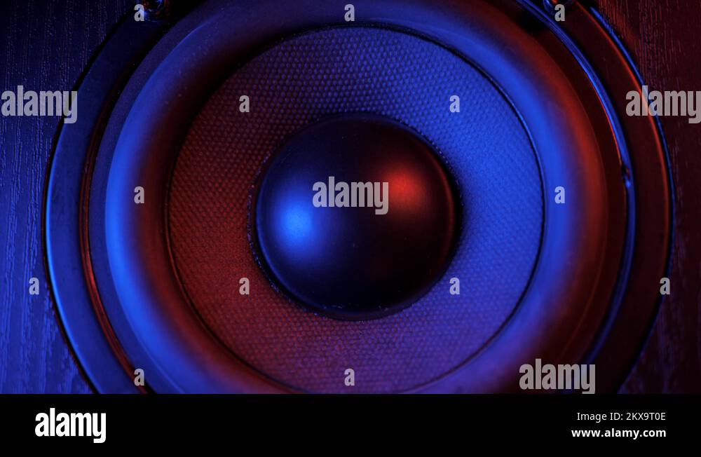 Loud Speaker in Action. Close up view of details loudspeaker woofer and