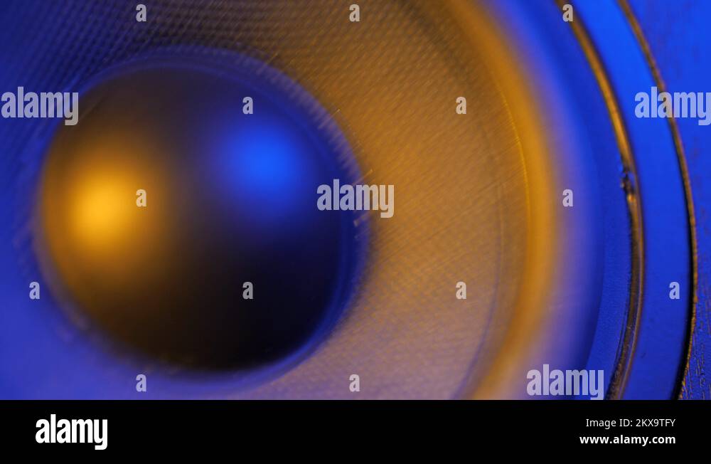 Loud Speaker in Action. Close up view of details loudspeaker woofer and