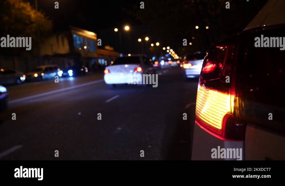 night. car blinker light. emergency car warning light on the background