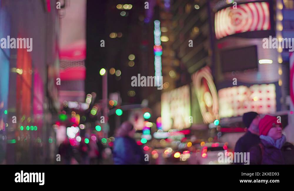 Times Square In New York City At Night defocus 4K Stock Video Footage ...