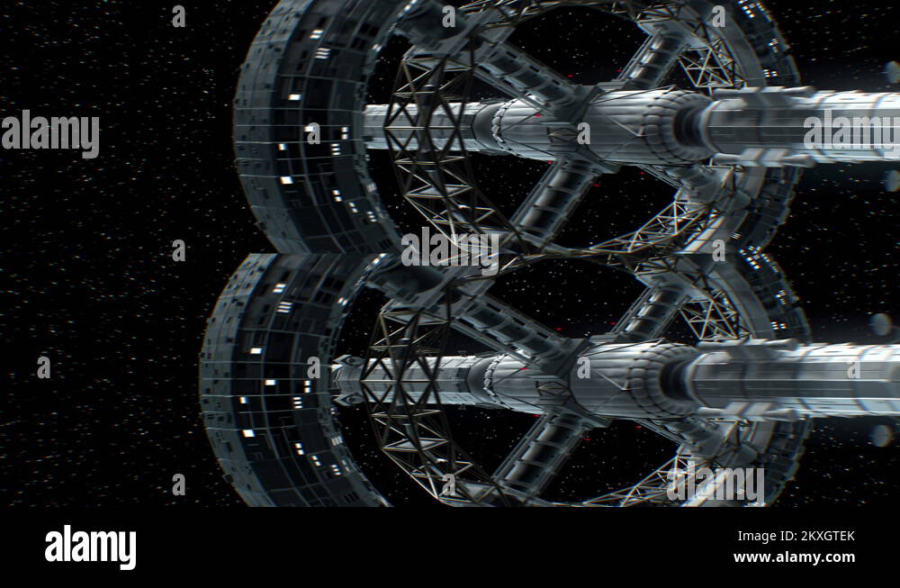 Mission to Moon. Vertical anamorphic stereo pair, 3d animation Stock