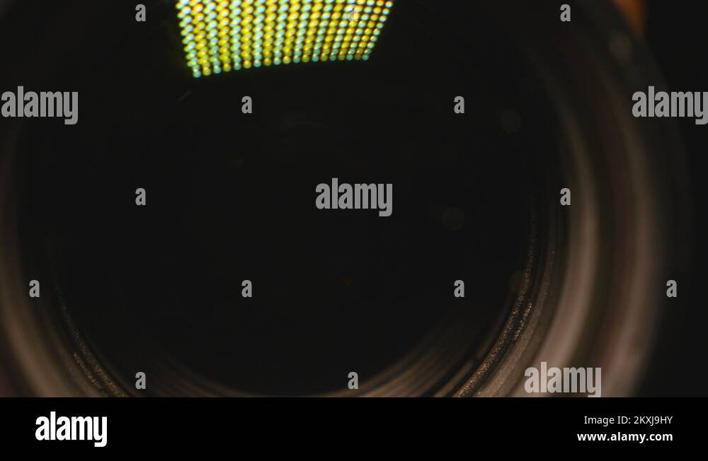 Video camera lens, showing zoom and glare, turns, close up Stock Video