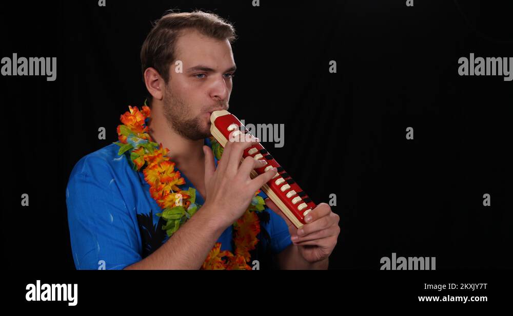 Cute Soloist Man Playing Melodica Keyboard Instrument World Music