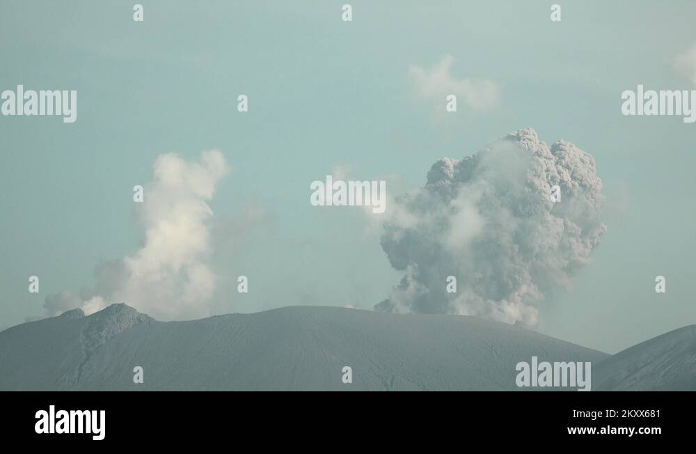 Volcanic Eruption Sends Ash Into Air Above Crater Of Shinmoedake