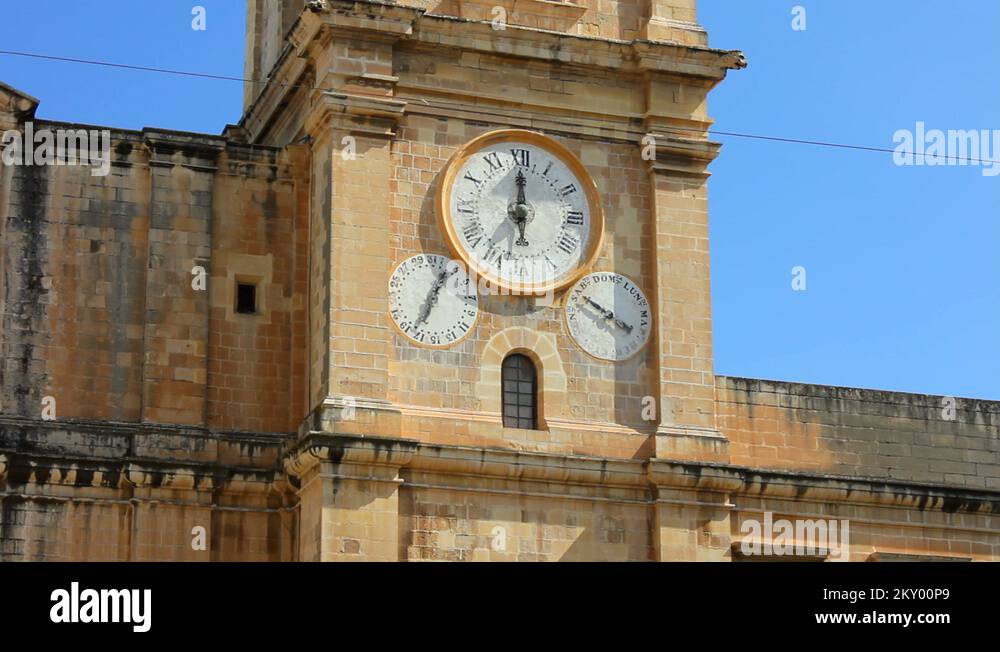 Clock tower of St John CoCatherdal Valetta in Malta Stock Video