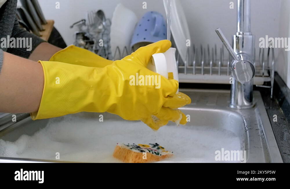 Dishwashing liquid and rubber gloves Stock Videos & Footage HD and 4K