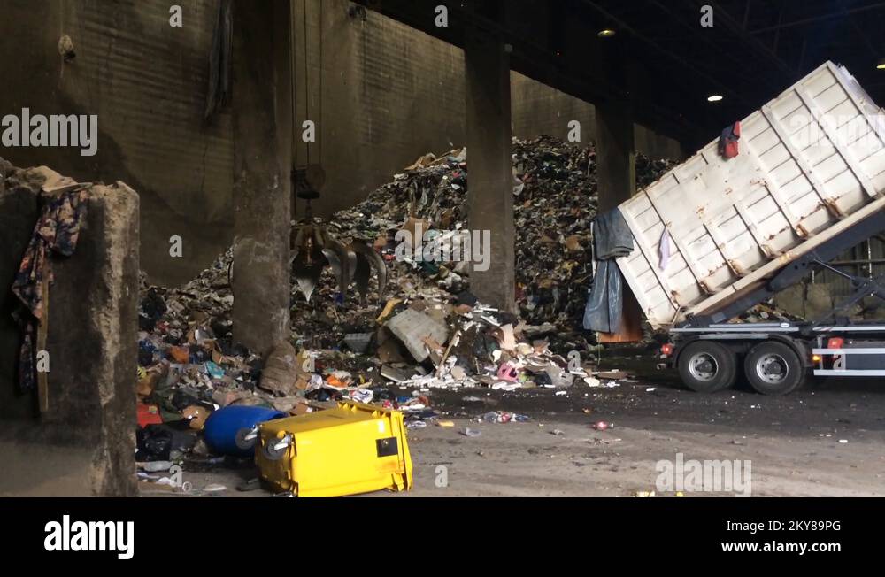 Large Truck Dumps Waste in Recycle waste Energy recovering facility