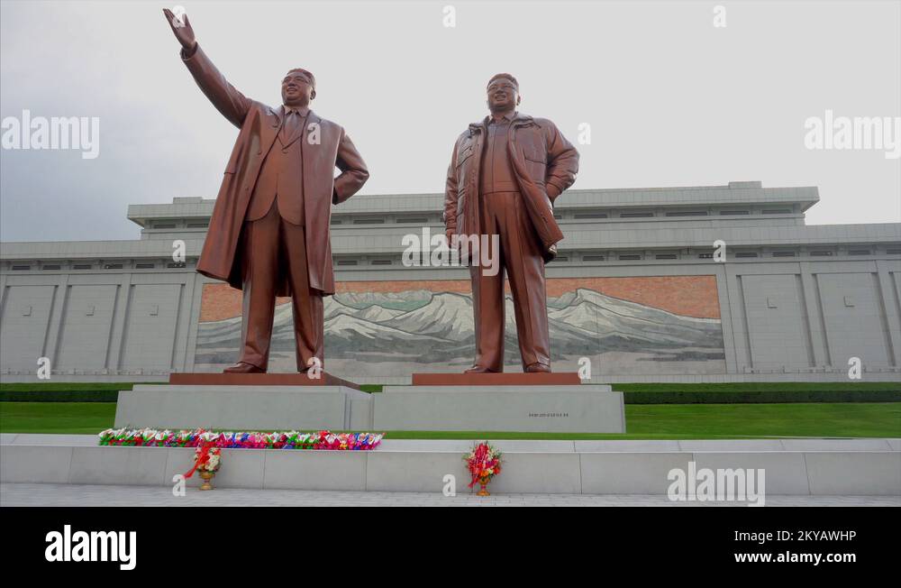 Bronze statues of great leaders in Pyongyang, North Korea. Statues of