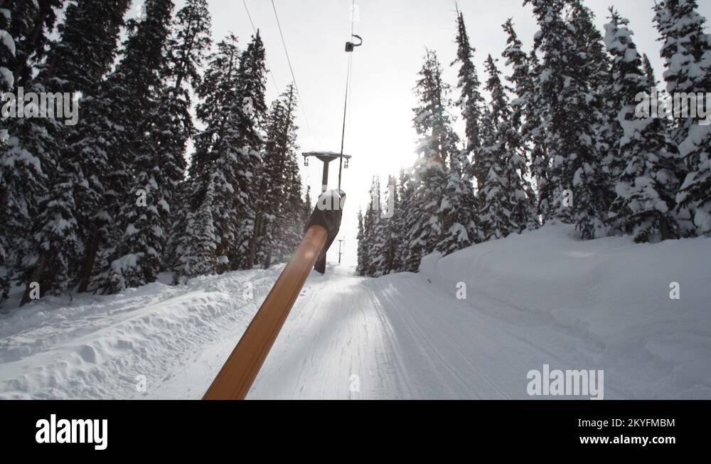 POV of platter surface lift at ski resort Stock Video Footage Alamy