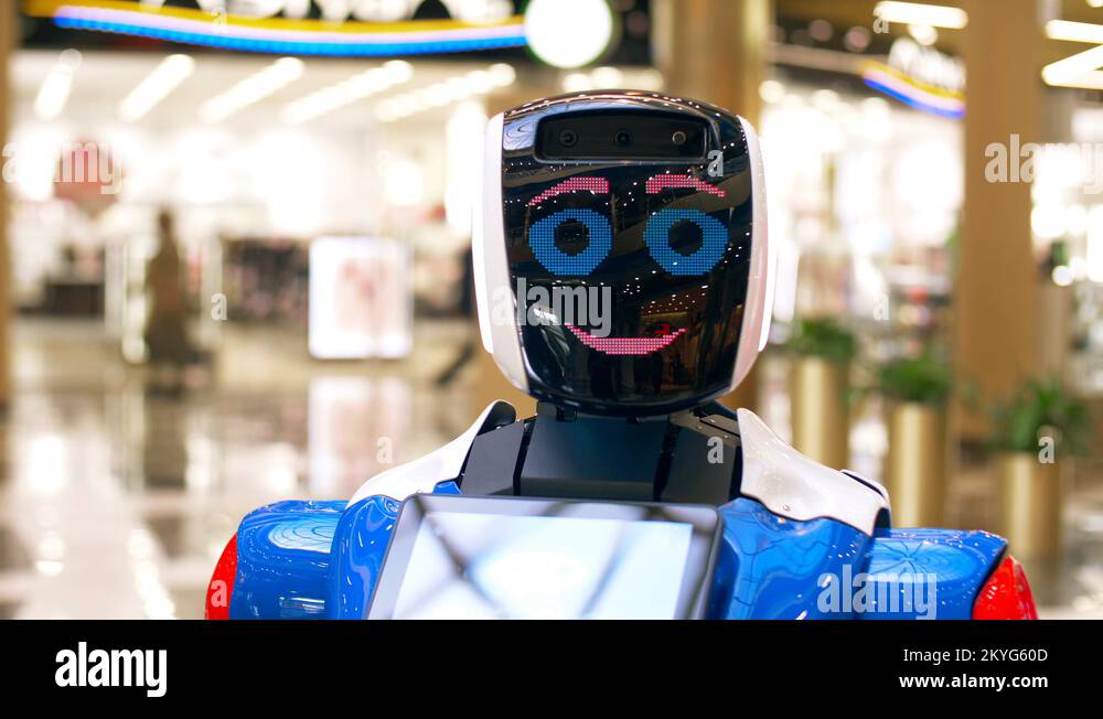 ManyThe head of the robot shows emotions. Rotates eyes, turns head to