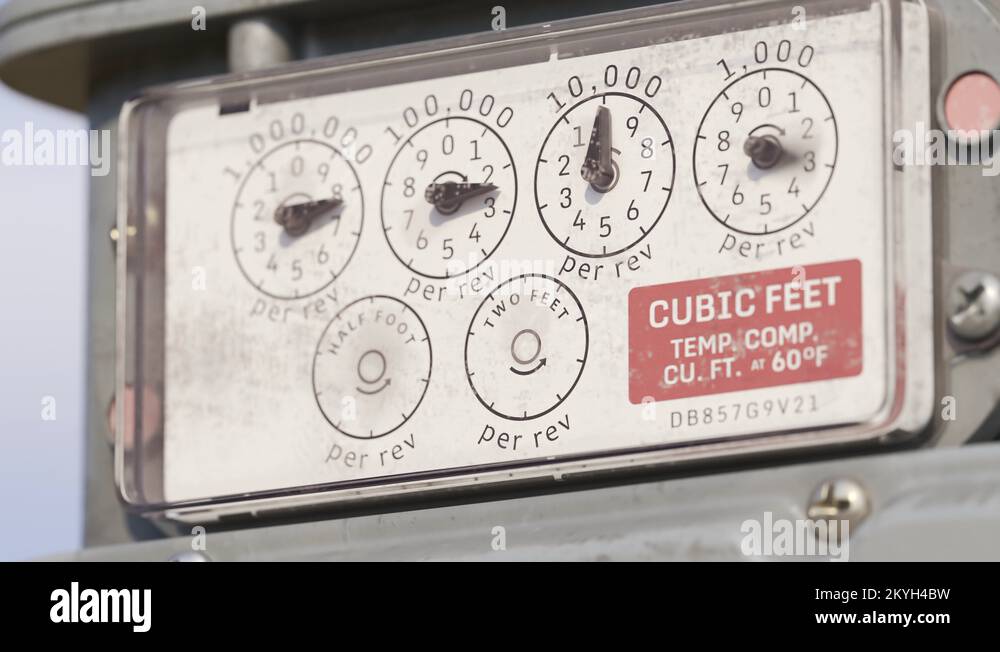 "A gas meter gauges in closeup camera. Fast fuel flow shown in a