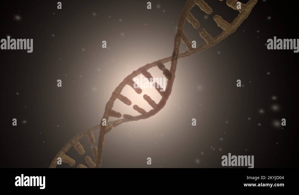 A spinning DNA strand under a simulated microscope. 3D rendered