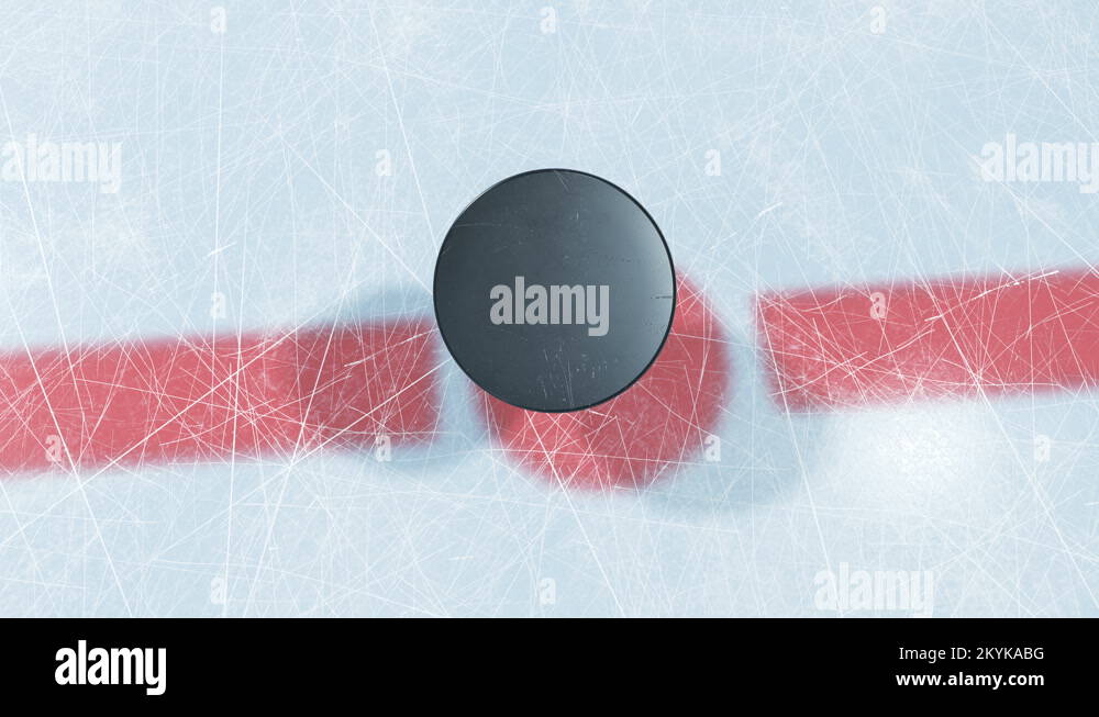 Beautiful Hockey Puck Drop in Faceoff Zone. 3d animation of Puck