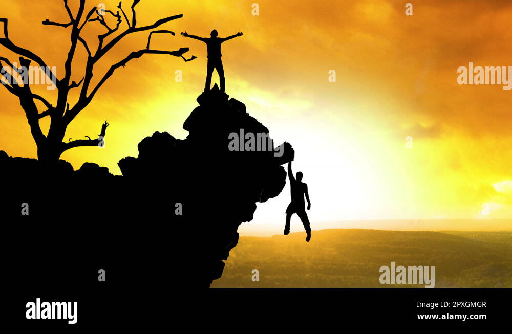 3692 Reach the Top Rock Climber Hanging off Cliff Silhouette Animation