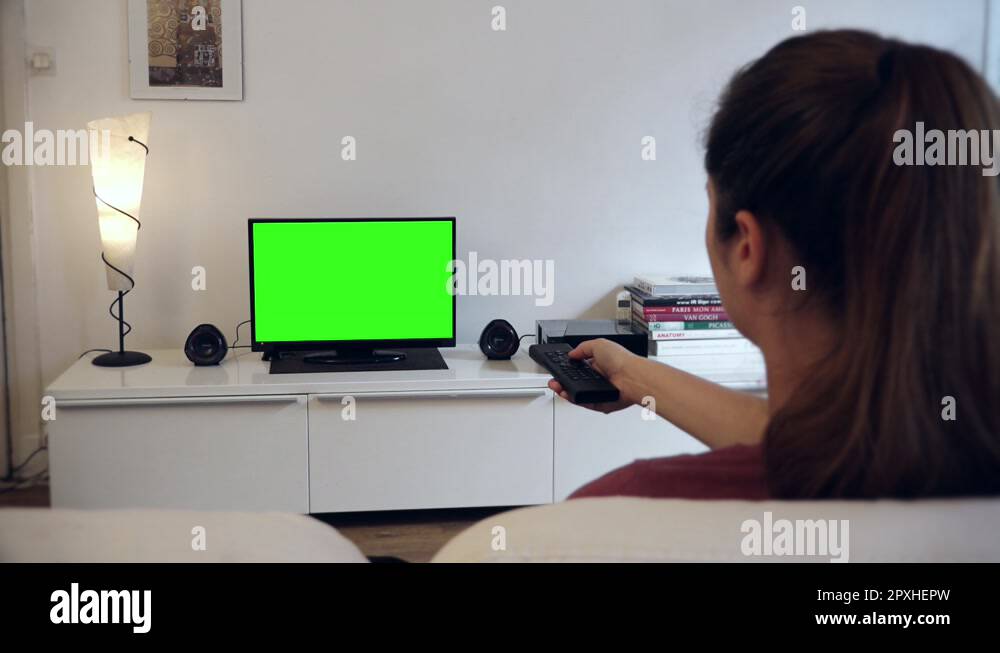 Remote Control Green Screened Tv living room Full HD Stock Video