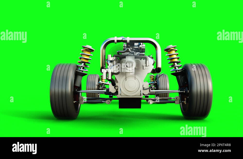 Car chassis with engine isolate. Very fast driving. Auto concept. Green