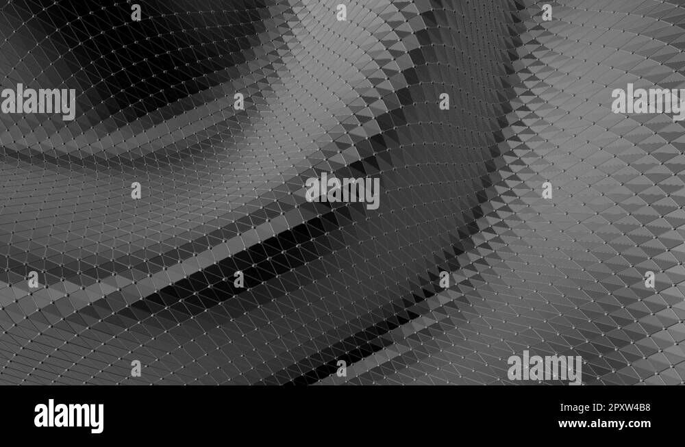 Abstract black and white low poly waving 3D surface as CG background ...