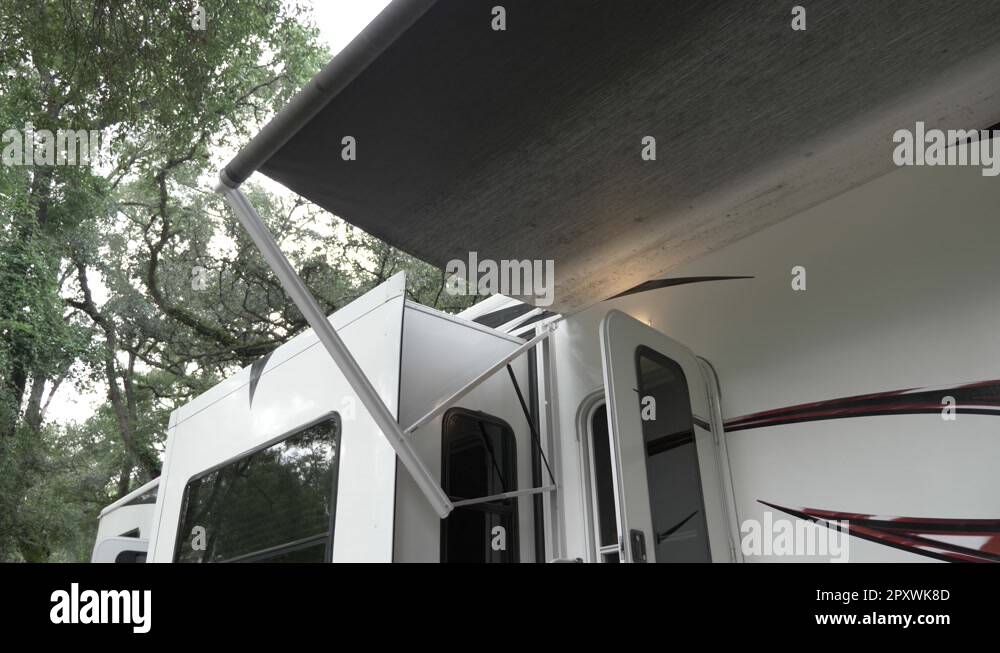 Awning of RV Put Out for 5th Wheel Camping Stock Video Footage Alamy