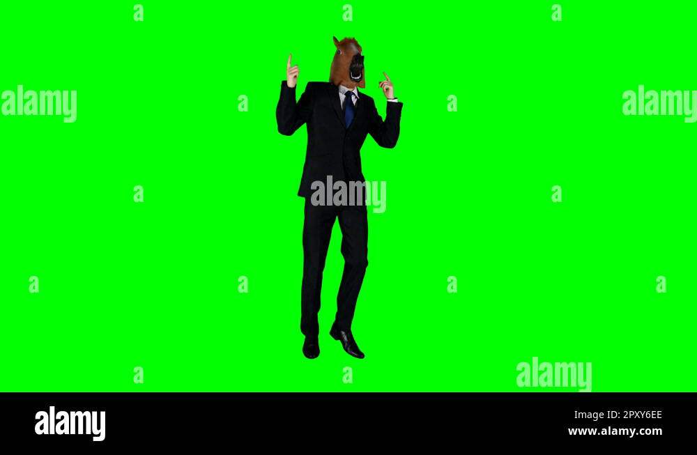 Hilarious Businessman Dancing Ridiculous Fooling Around Horse Mask