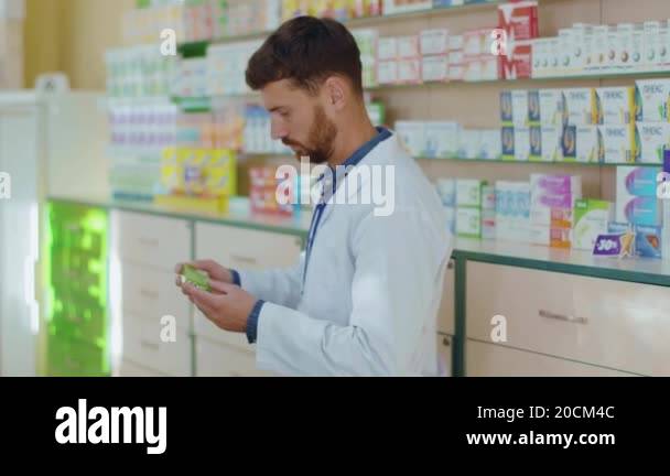 NEW YORK - October 5, 2020: Caucasian attractive smart pharmaceutist ...