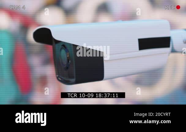 Record screen of security camera outside a building. CCTV surveillance ...